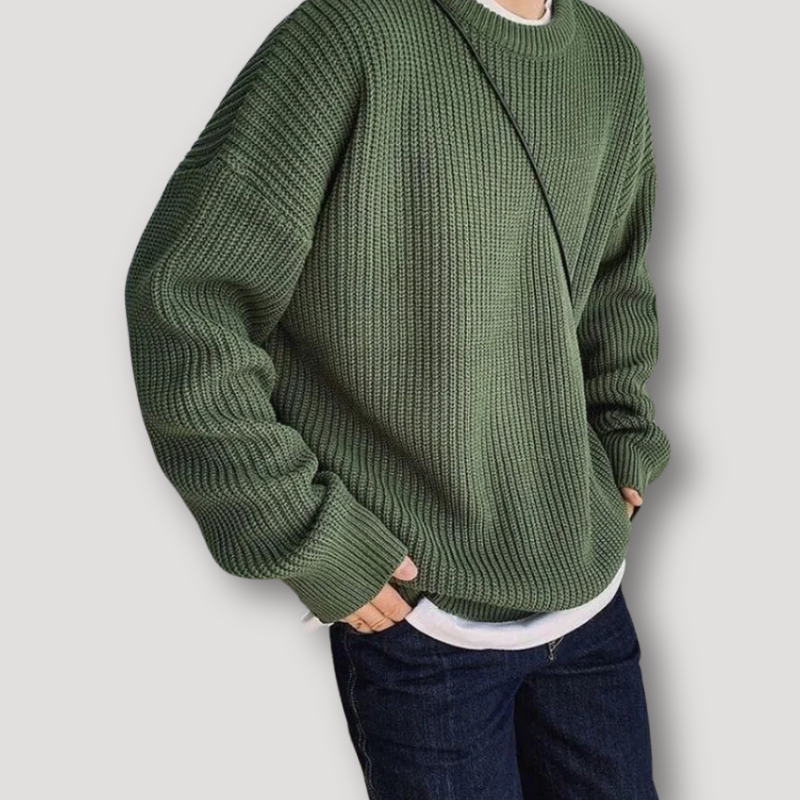 Ribgebreide Effen Drapering Sweater Crewneck