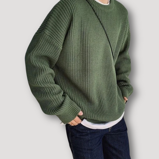 Ribgebreide Effen Drapering Sweater Crewneck