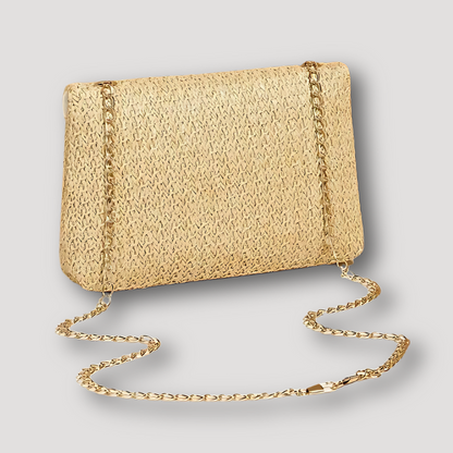 Stroo Gevlochten Eco-friendly Gouden Ketting Schouder Tas