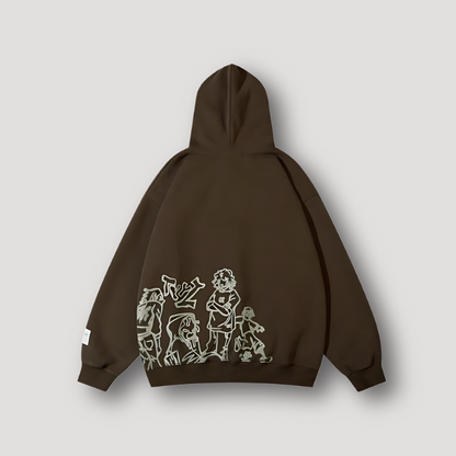 Getekende Schets Cartoon Graphisch Gedrukt Hoodie