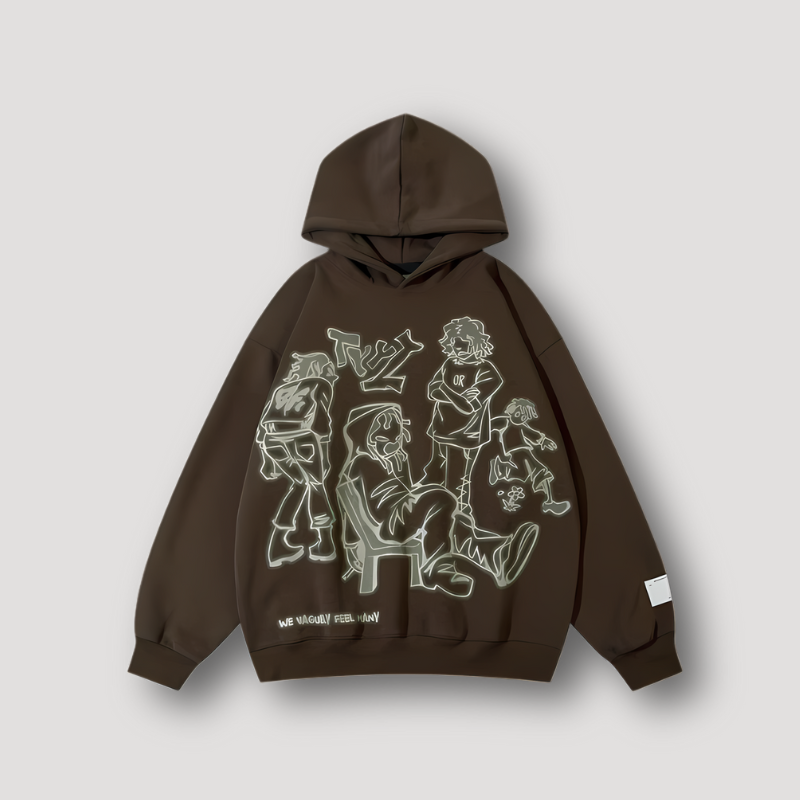 Getekende Schets Cartoon Graphisch Gedrukt Hoodie