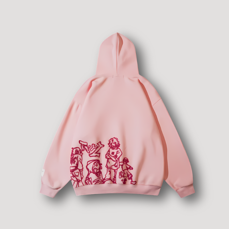 Getekende Schets Cartoon Graphisch Gedrukt Hoodie