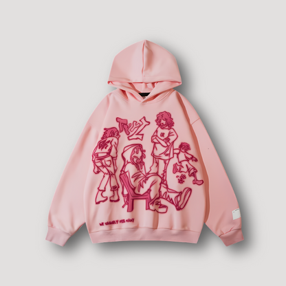 Getekende Schets Cartoon Graphisch Gedrukt Hoodie