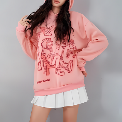 Getekende Schets Cartoon Graphisch Gedrukt Hoodie