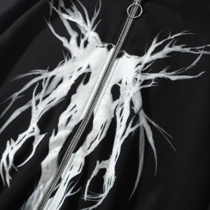 Ethereal Gothic Abstract Skelet Zwart Oversized Zip Up Hoodie