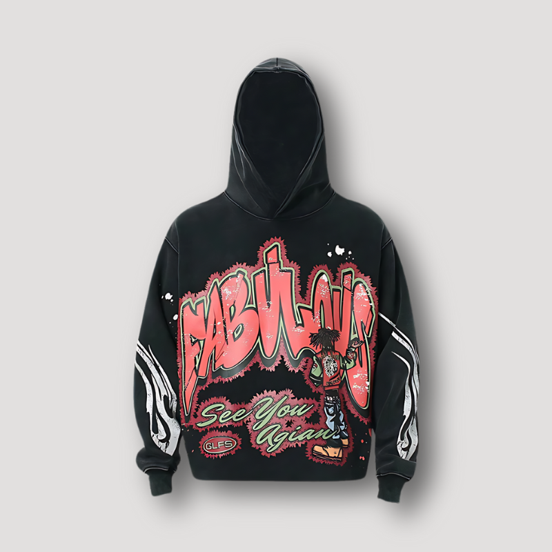 Retro 'Fabulous' Graffiti Stijl Oversized Vervaagd Hoodie Bedrukken