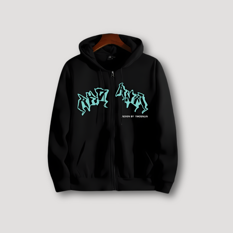 Graffiti Letter Grafische Afdrukken Y2K Zip Up Hoodie