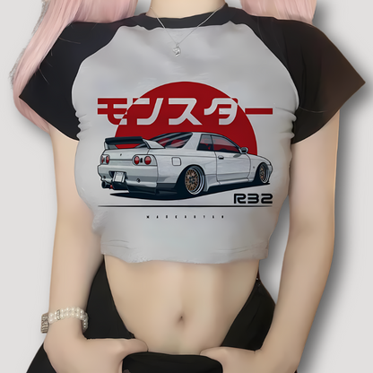 JapansNissan Skyline R32 GT-R Crop Top Tee T Shirt Met Print