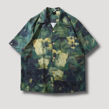 Groen Bloem Olieverfschilderij Hawaiian Shirt