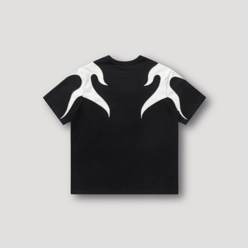 Vlam Patroon Spliced Kleur Geborduurd T Shirt