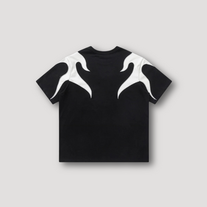 Vlam Patroon Spliced Kleur Geborduurd T Shirt