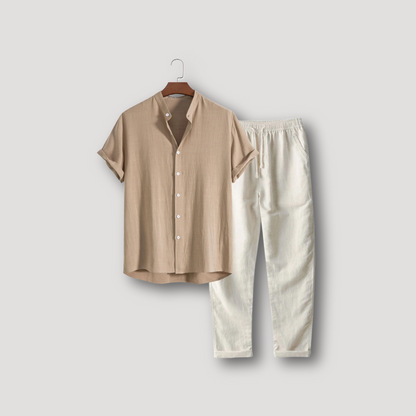 Korte Mouw Shirt Linnen Trousers Set Zomer Outfit