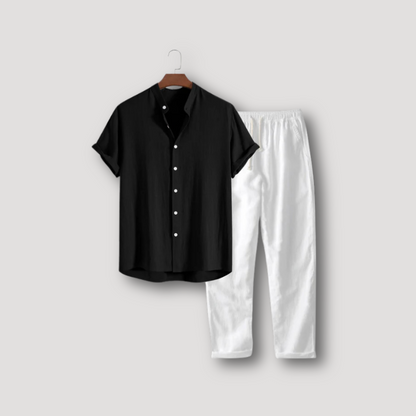 Korte Mouw Shirt Linnen Trousers Set Zomer Outfit