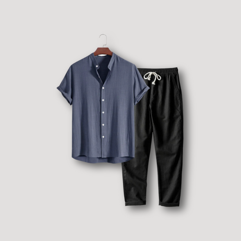 Korte Mouw Shirt Linnen Trousers Set Zomer Outfit