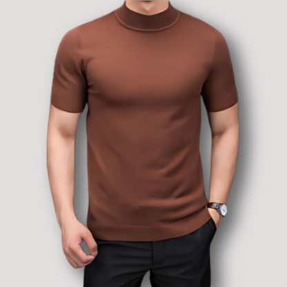 Korte Mouw Slim Fit Hoge Kraag Shirt Mannen