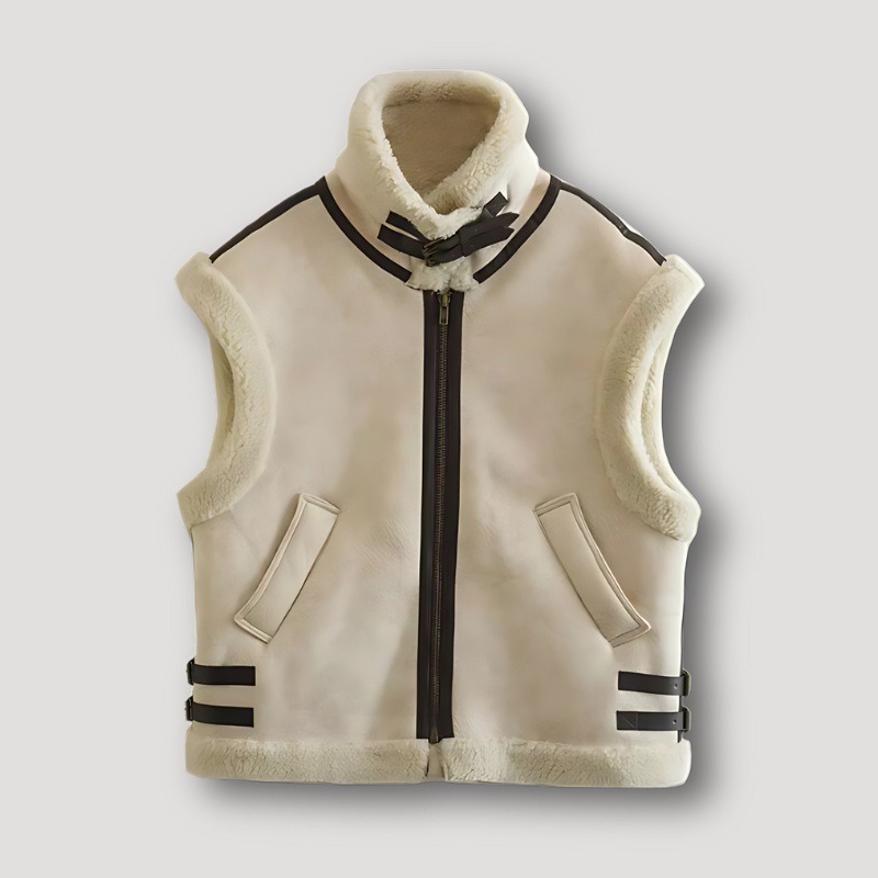 Zacht Wide Collar Suede Shearling Vest Voor Dames