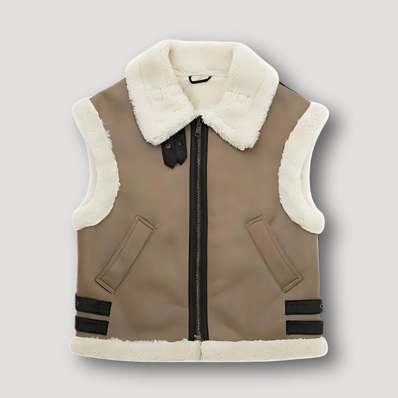 Zacht Wide Collar Suede Shearling Vest Voor Dames