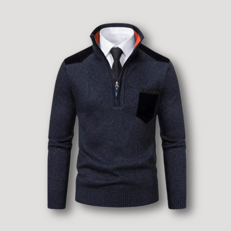 Aangepast Fit Smart Casual Half Zip Collar Gemarmerde Geribde Trui