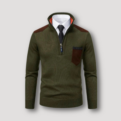 Aangepast Fit Smart Casual Half Zip Collar Gemarmerde Geribde Trui