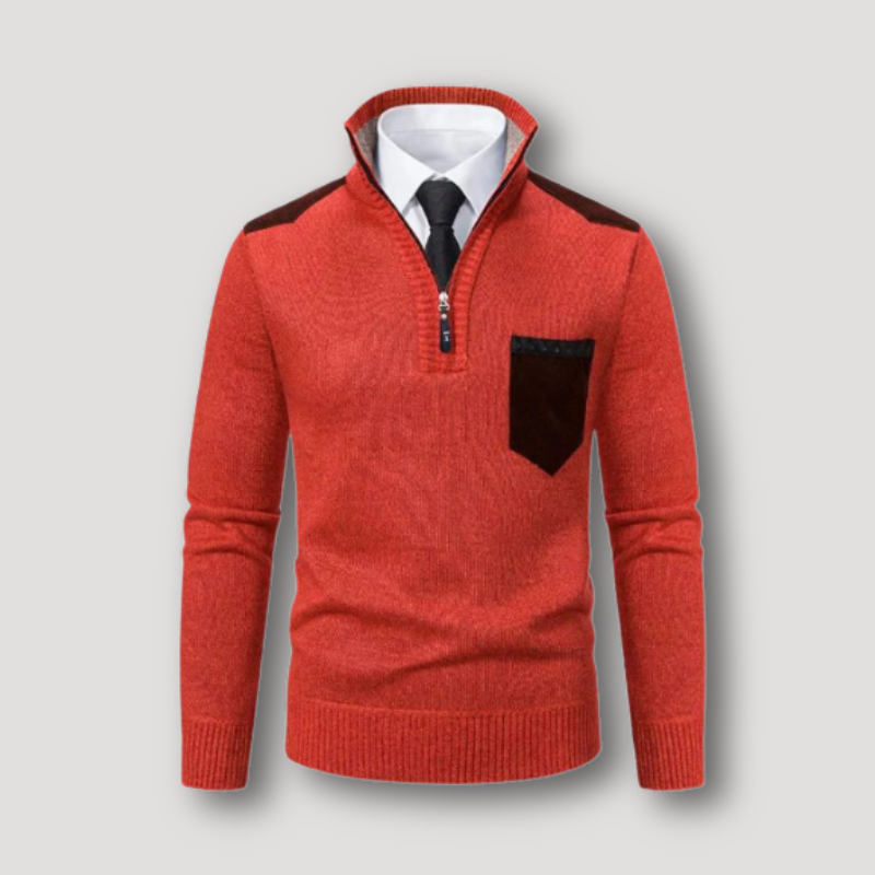 Aangepast Fit Smart Casual Half Zip Collar Gemarmerde Geribde Trui