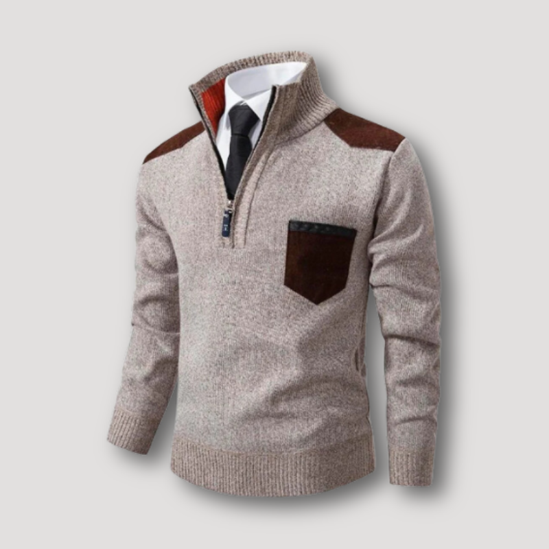 Aangepast Fit Smart Casual Half Zip Collar Gemarmerde Geribde Trui