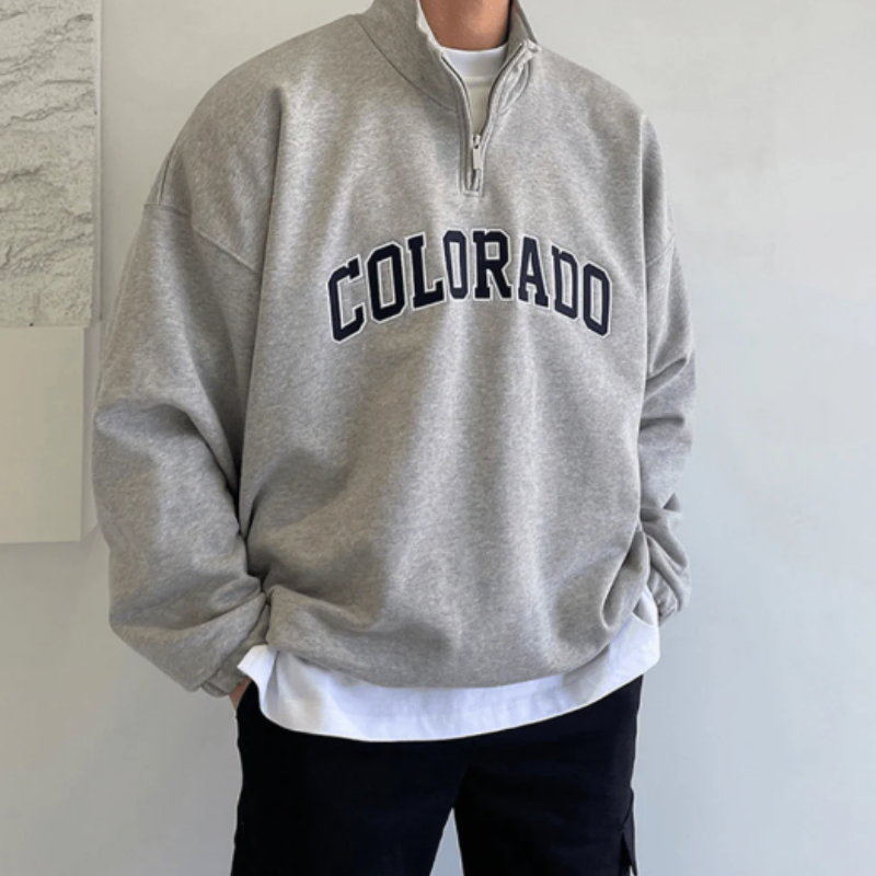 Sweater COLORADO Bedrukt - Metallic Rits - Stand Up Kraag