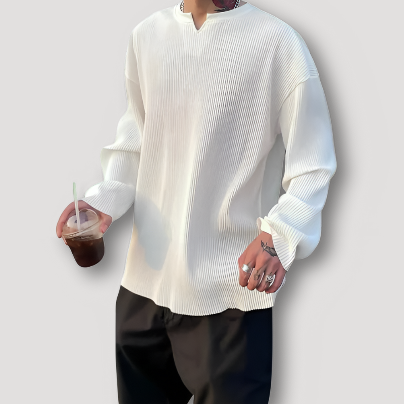 Geribbeld Relaxed Lange Mouw Minimalistisch Sweater