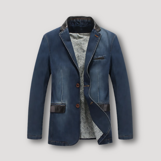 Vervaagd Aangepast Klassiek Fit Blazer Stijl Denim Jas Heren