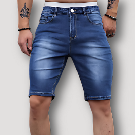 Minimalistisch Sportlief Slim Fit Vervaagd Washed Denim Shorts