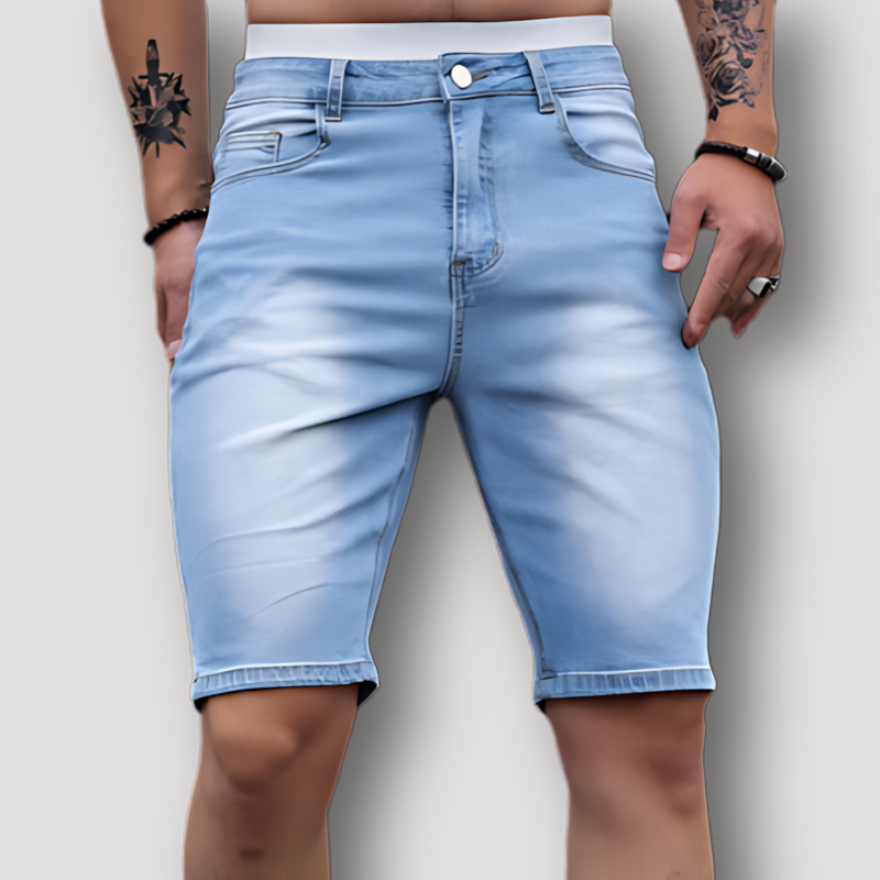 Minimalistisch Sportlief Slim Fit Vervaagd Washed Denim Shorts