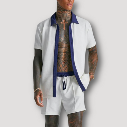 Kontrast Kleur Korte Mouw Shirt Korte Broek Set Zomer Outfit Mannen