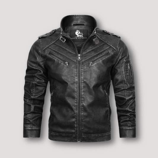 Militair Slim Fit Leren Matte Zwart Biker Jas