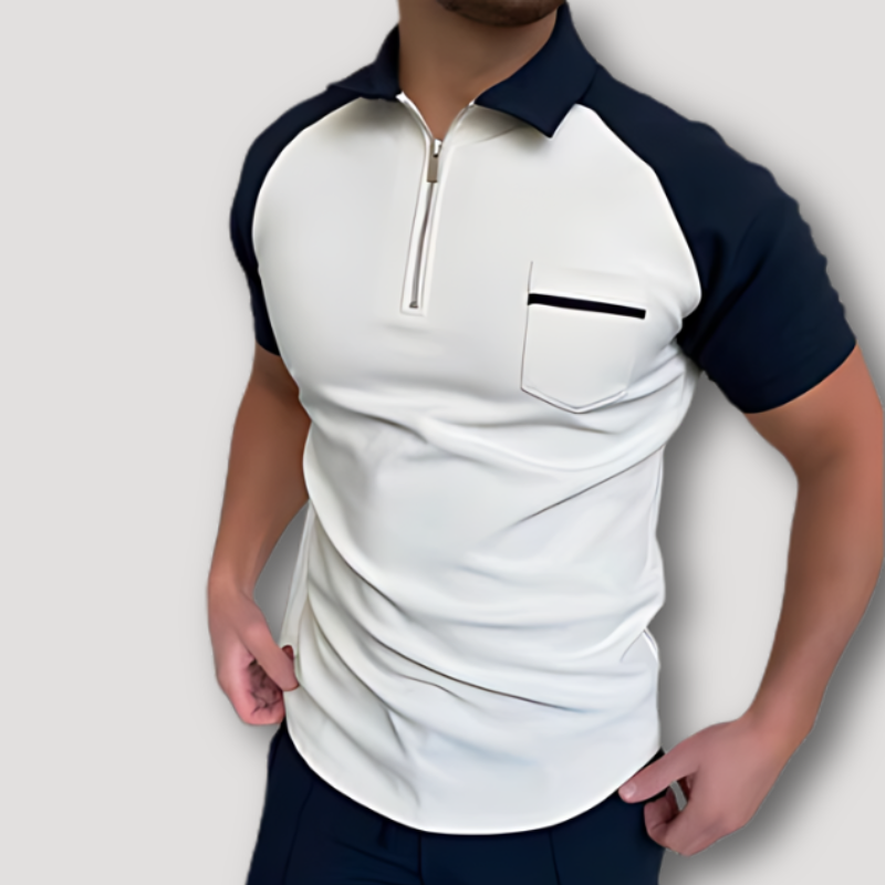 Half Zip Korte Mouw Contrast Polo Shirt Heren