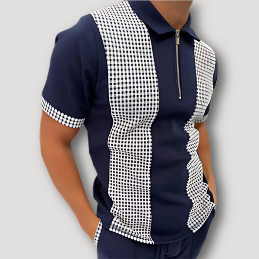 Half Zip Korte Mouw Contrast Polo Shirt Heren