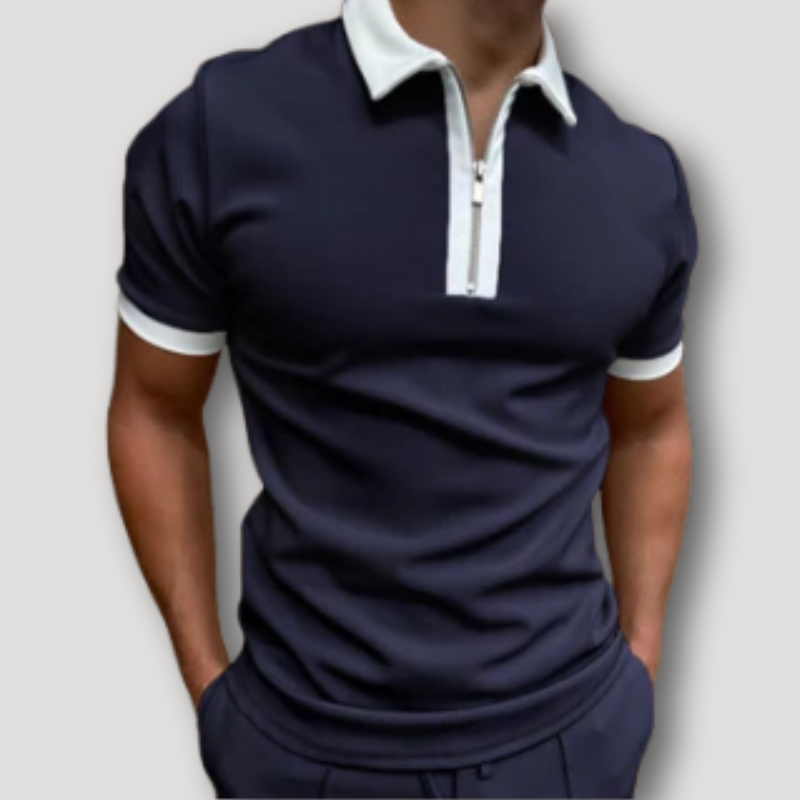 Half Zip Korte Mouw Contrast Polo Shirt Heren