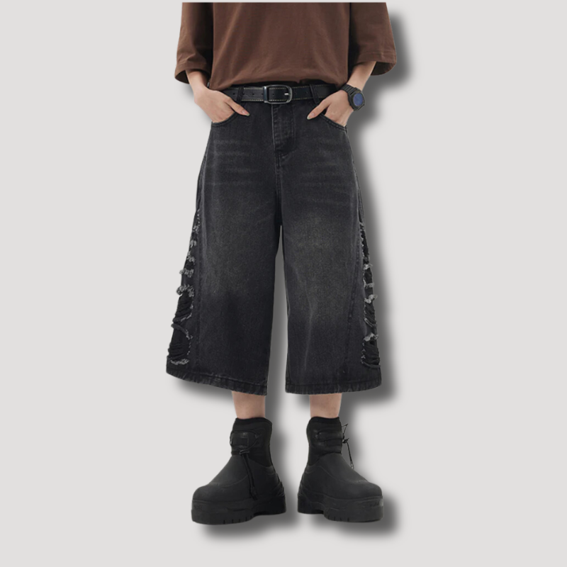 Y2K Side Ripped Shorts Baggy - Streetwear Korte Broek voor Mannen