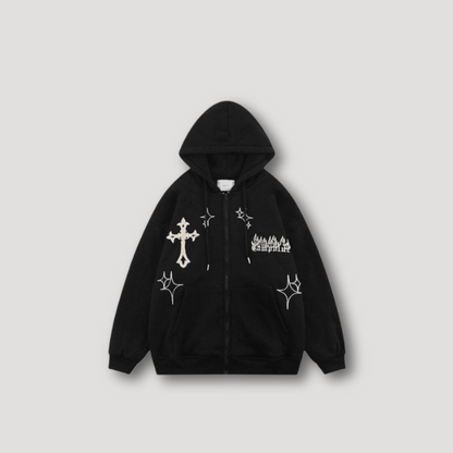 Y2K Cross Embroidery Zipper Hoodie - Streetwear voor mannen en vrouwen