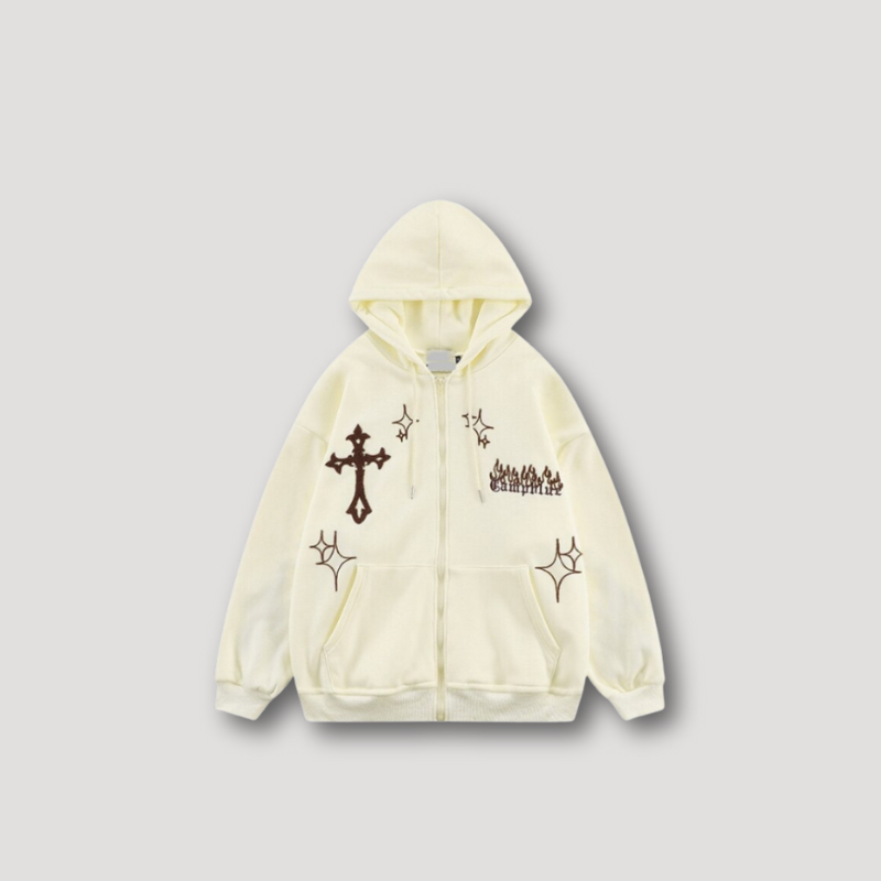 Y2K Cross Embroidery Zipper Hoodie - Streetwear voor mannen en vrouwen