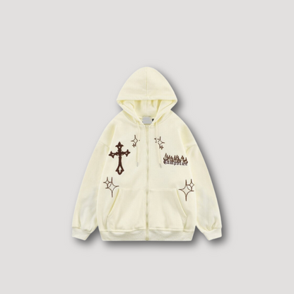 Y2K Cross Embroidery Zipper Hoodie - Streetwear voor mannen en vrouwen