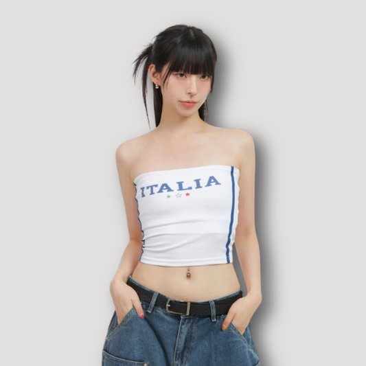 Bandeau Sportief 'ITALIA' Gedrukt Cropped Top