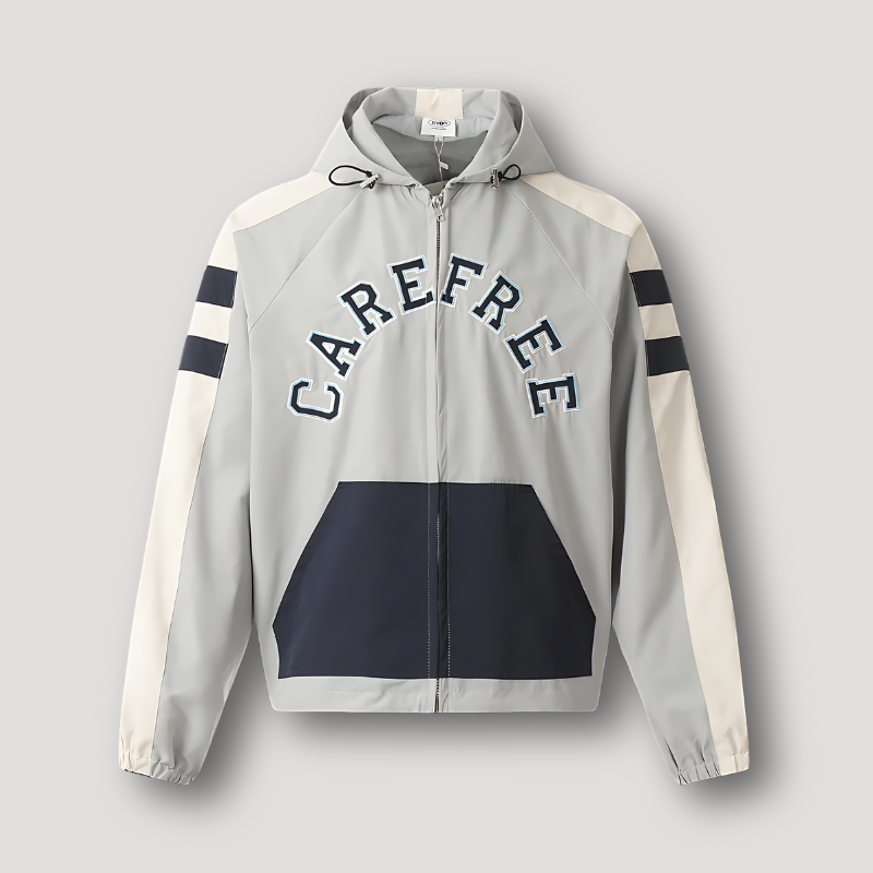 'CAREFREE' Borduursel Strepen Kleur Blok Hoodie Jas