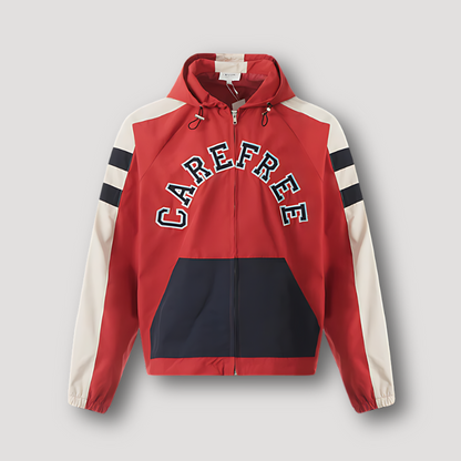 'CAREFREE' Borduursel Strepen Kleur Blok Hoodie Jas