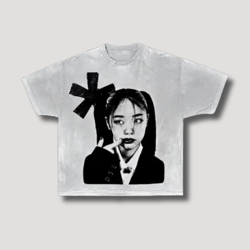 Japans Vrouwen Portret Grafisch Bedrukt Shirt