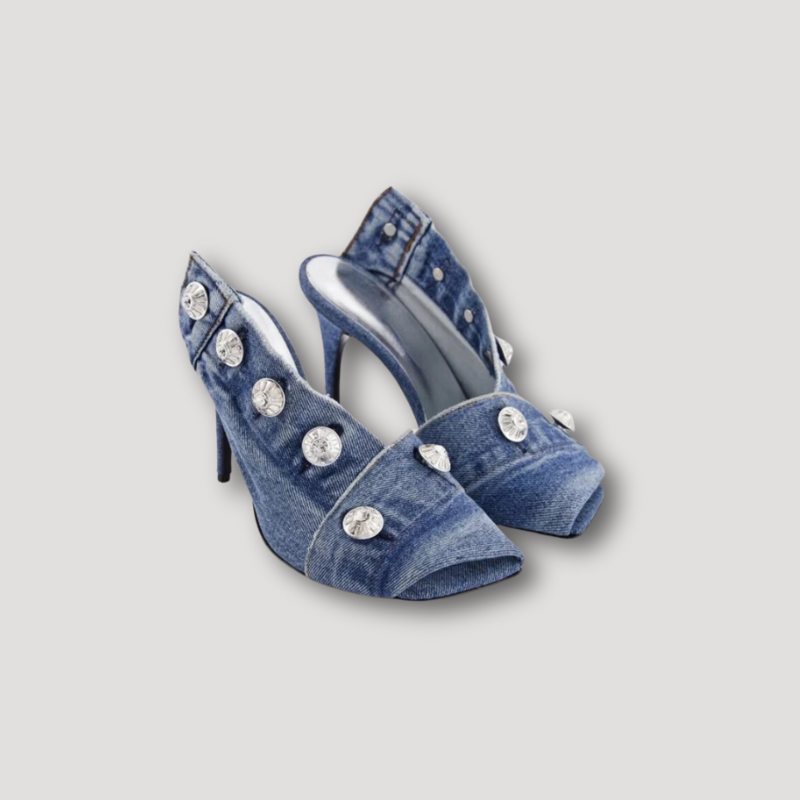 Denim Peeptoe Enkelhoge Hakken