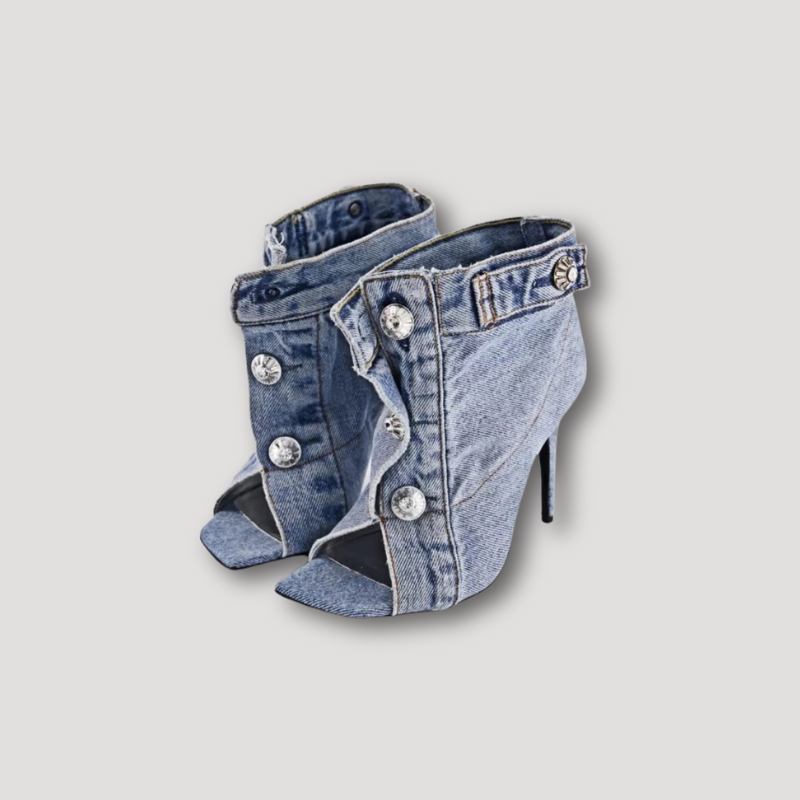 Denim Peeptoe Enkelhoge Hakken