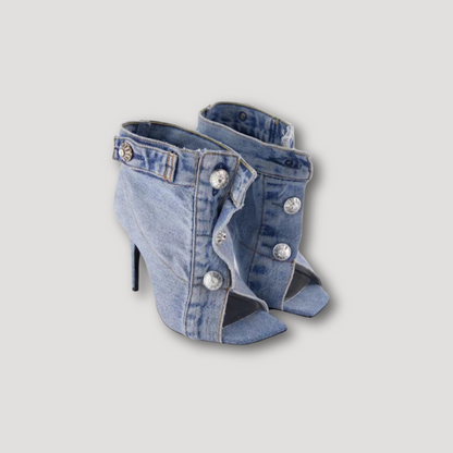 Denim Peeptoe Enkelhoge Hakken