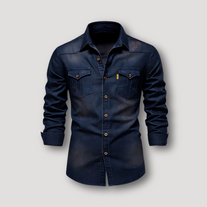 Casual Denim Button Down Slim Fit Kraag Shirt