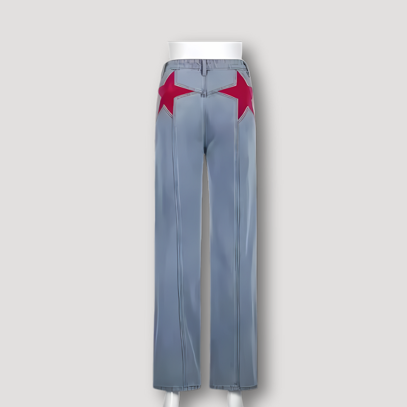 Rood Ster Patches Highwaist Straight Leg Jeans