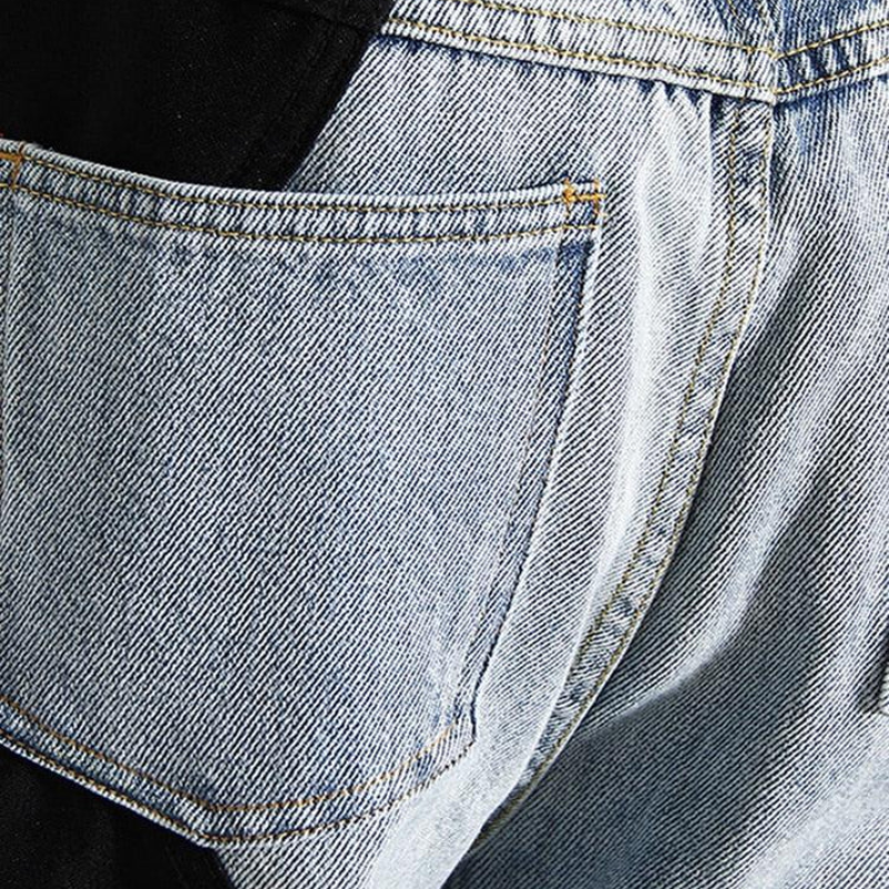 Tweekleurig Licht Gewassen Wavy Kontrast Straight Leg Denim Jeans Dames