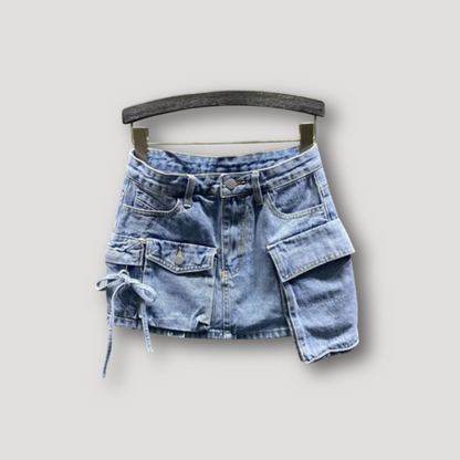 Mid Waist Cargo Denim Minirock Dames